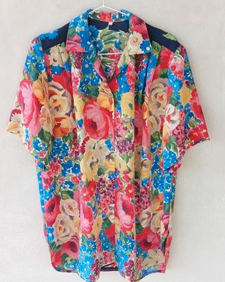 Camicia vintage sartoriale donna, tg XL, floreale