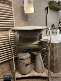 lavabo vintage in metallo smaltato completo