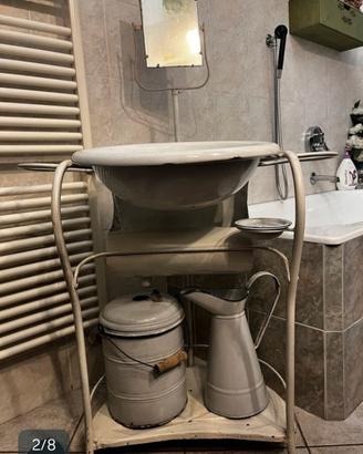 lavabo vintage in metallo smaltato completo