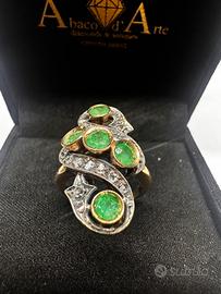 Anello oro 12kt, arg, smeraldi e diamanti.  203/24