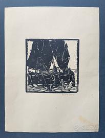 "Barconi a Vela" Xilografia. Trattabile.
