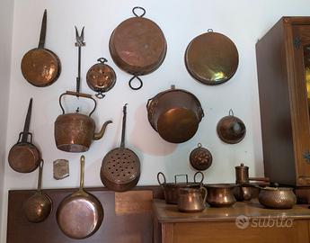 Lotto pentole e utensili in rame antico