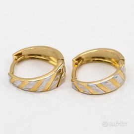 Orecchini in oro giallo e bianco 9 kt a cerchio S.
