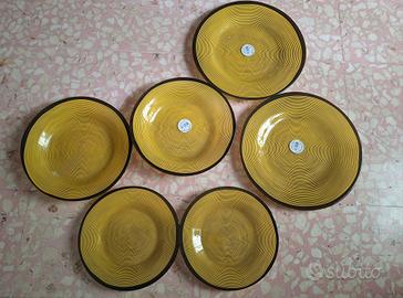 Lotto/set/servizio 6 piatti vetro giallo Paşabahçe