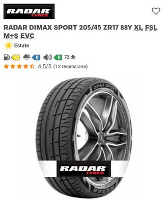3 pneumatici RADAR DIMAX SPORT 205/45 ZR17 88Y
