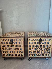 2 Bauletti in stile industriale vintage con ruote