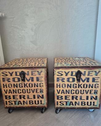 2 Bauletti in stile industriale vintage con ruote
