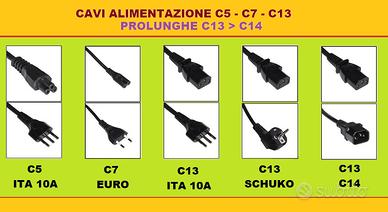 CAVI ALIMENTAZIONE C5 C7 C13 PROLUNGHE C13 > C14