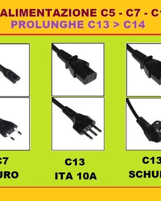 CAVI ALIMENTAZIONE C5 C7 C13 PROLUNGHE C13 > C14