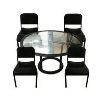 Tavolo cristallo tondo con 4 sedie pelle - Frau