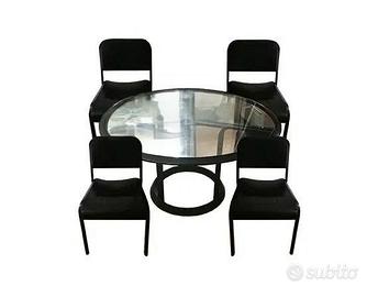 Tavolo cristallo tondo con 4 sedie pelle - Frau