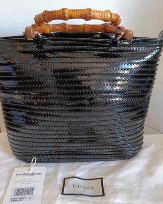 Gucci bambù borsa a mano nera