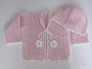 Maglioncino Cappellino Neonata uncinetto handmade 