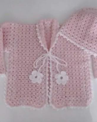 Maglioncino Cappellino Neonata uncinetto handmade 