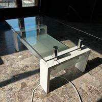 Tavolino soggiorno moderno in vetro, bianco lucido