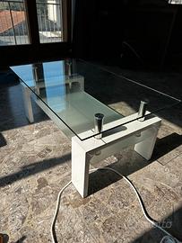 Tavolino soggiorno moderno in vetro, bianco lucido