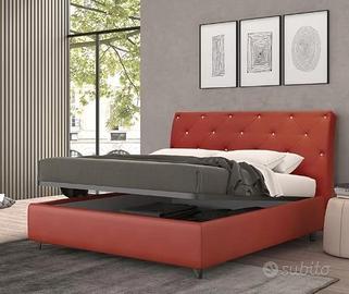 Letto matrimoniale cuoio rosso con comodini