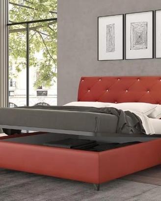Letto matrimoniale cuoio rosso con comodini