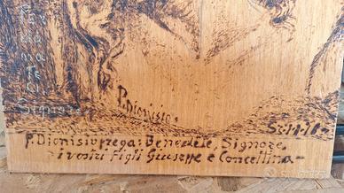 quadro marchiato a fuoco sul legno del 1800