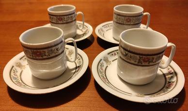 Set 4 Tazzine da Caffè in Porcellana con Piattini