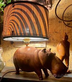 Lampada legno Ippopotamo Etnica pezzo unico