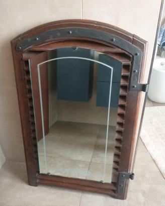 Specchio artigianale da parete in legno