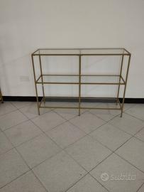 Scaffali dorati + legno e tavolini dorati + vetro