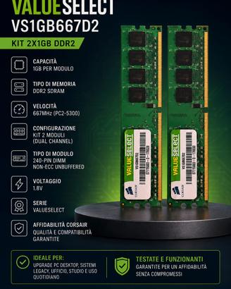 Kit RAM Corsair ValueSelect DDR2 2x1GB 667MHz