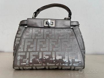 Borsa fendi peekaboo argento borsetta argentata