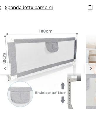 Sponde Letto Bambini 180 CM Sbarra Letto Bambini P