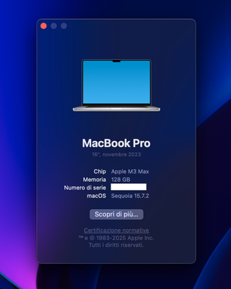 MacBook Pro 16” M3 Max 40 Core 128 GB RAM 8 TB