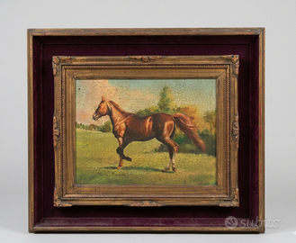 Raffinato Dipinto antico Cavallo Sauro