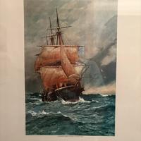 Cromolitografia nave da guerra -E. De Martino 1966