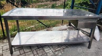tavolo  con cassetto in acciaio inox /mis.200x70