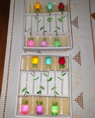 12 pezzi bastoncini da cocktail in vetro fiore
