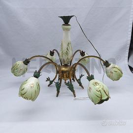 LAMPADARIO VINTAGE 6 LUCI CERAMICA VERDINO
