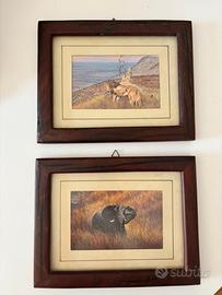 2 quadri in legno e stampa animali