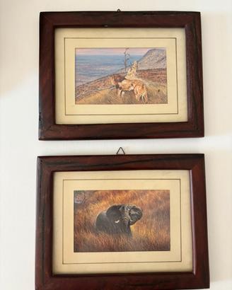 2 quadri in legno e stampa animali