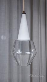 Lampada a sospensione anni '50 vetro opalino