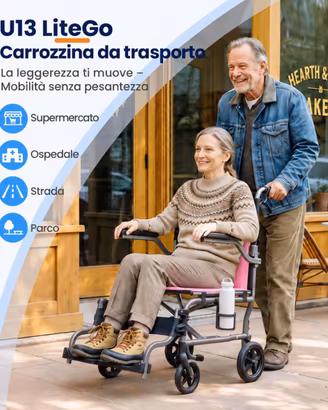 Sedia a Rotelle Pieghevole UltraLeggera 8.5KG Grig
