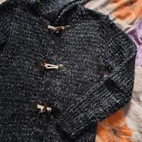Cardigan blu in maglia con cappuccio Guru