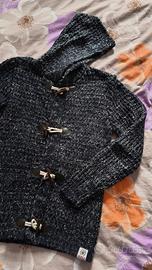 Cardigan blu in maglia con cappuccio Guru