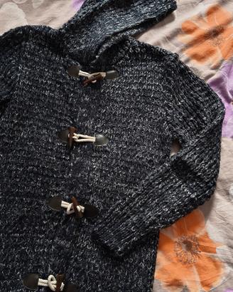 Cardigan blu in maglia con cappuccio Guru