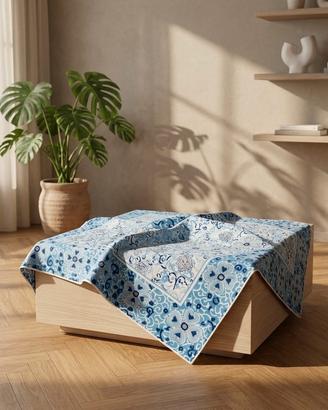 Foulard, seta, blu, barocco, charm, dorato