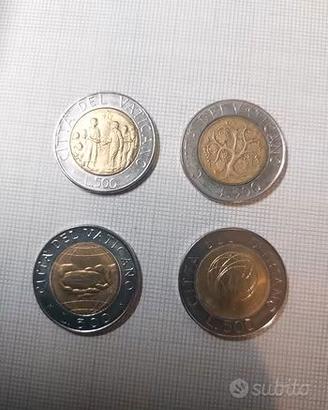 Lotto 4 monete da 500 lire Vaticano 83 89 92 94