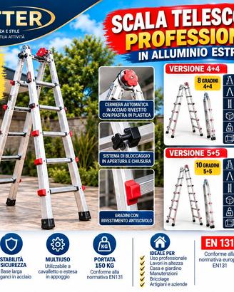 Scala telescopica professionale in alluminio – 4+4