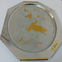 Vassoio vintage in acciaio 18/10 e oro 24 carati