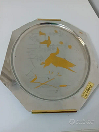 Vassoio vintage in acciaio 18/10 e oro 24 carati