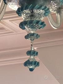 Lampadario inizio 900 a 6 lampade azzurro