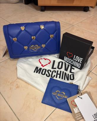 borsa love moschino blu + portacarte nuovo